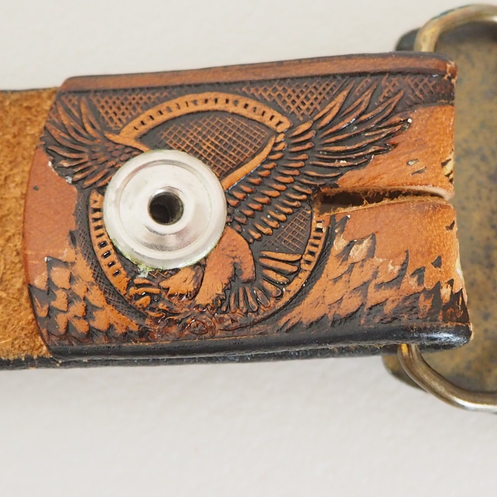 Vintage Eagle Tooled Leather Belt and Buckle by Alumaline 4108 Brass Embossed - Picture 4 of 11